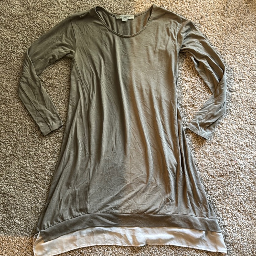 All Saints Green Tunic Dress with 3/4 Sleeves